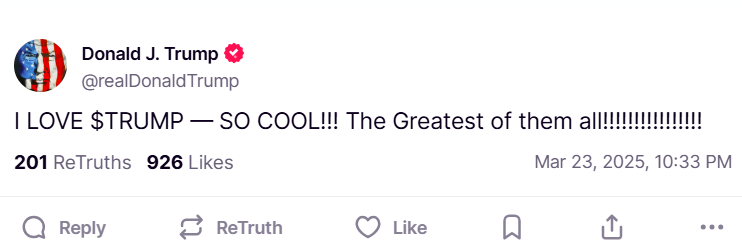 特朗普背书引发$TRUMP代币价格飙升10%